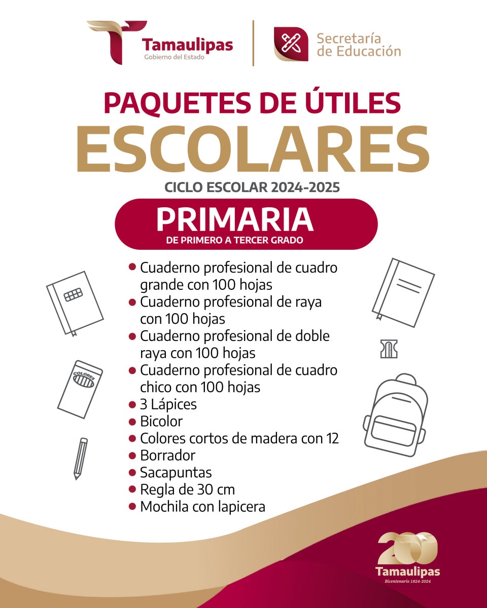 Tamaulipas prepara paquetes de útiles para estudiantes de primaria